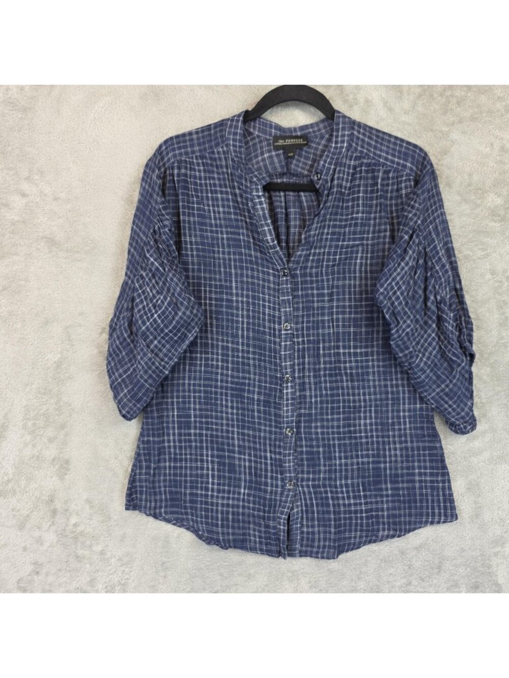 The Podolls Blouse Womens S Blue V Neck 3/4 Sleeve Check Tunic Top Lightweight
